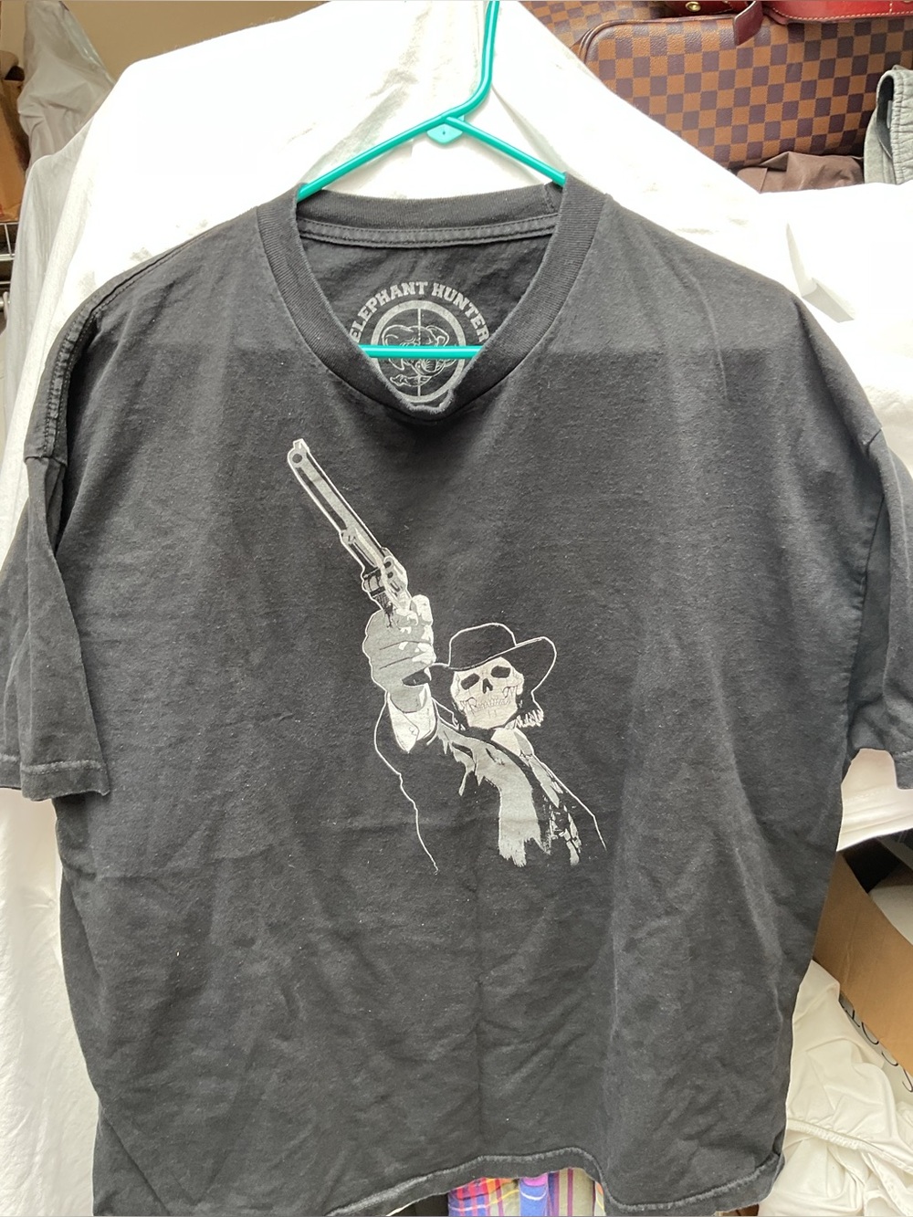 Black Graphic Tee - Skull Cowboy Design